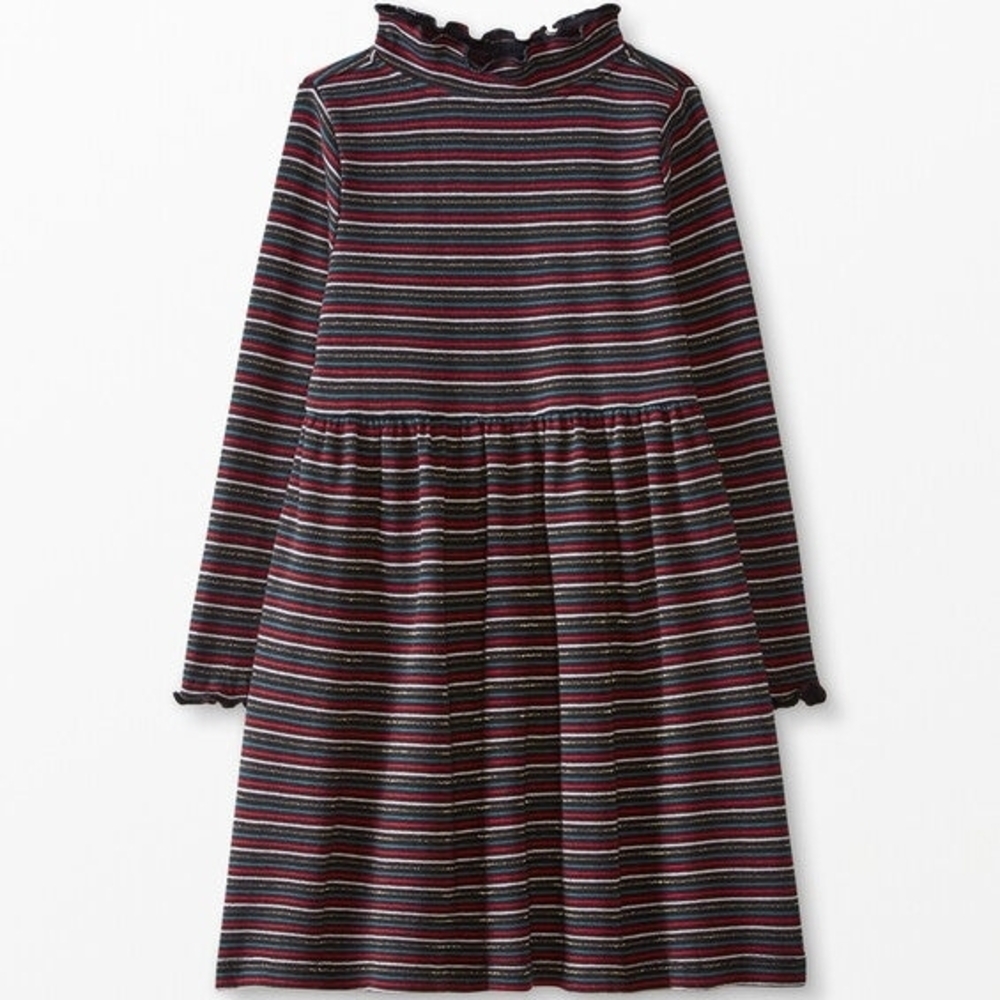 HANNA ANDERSSON | Multicolor Striped Lurex Rib Mock Turthneck Holiday Dress | 8